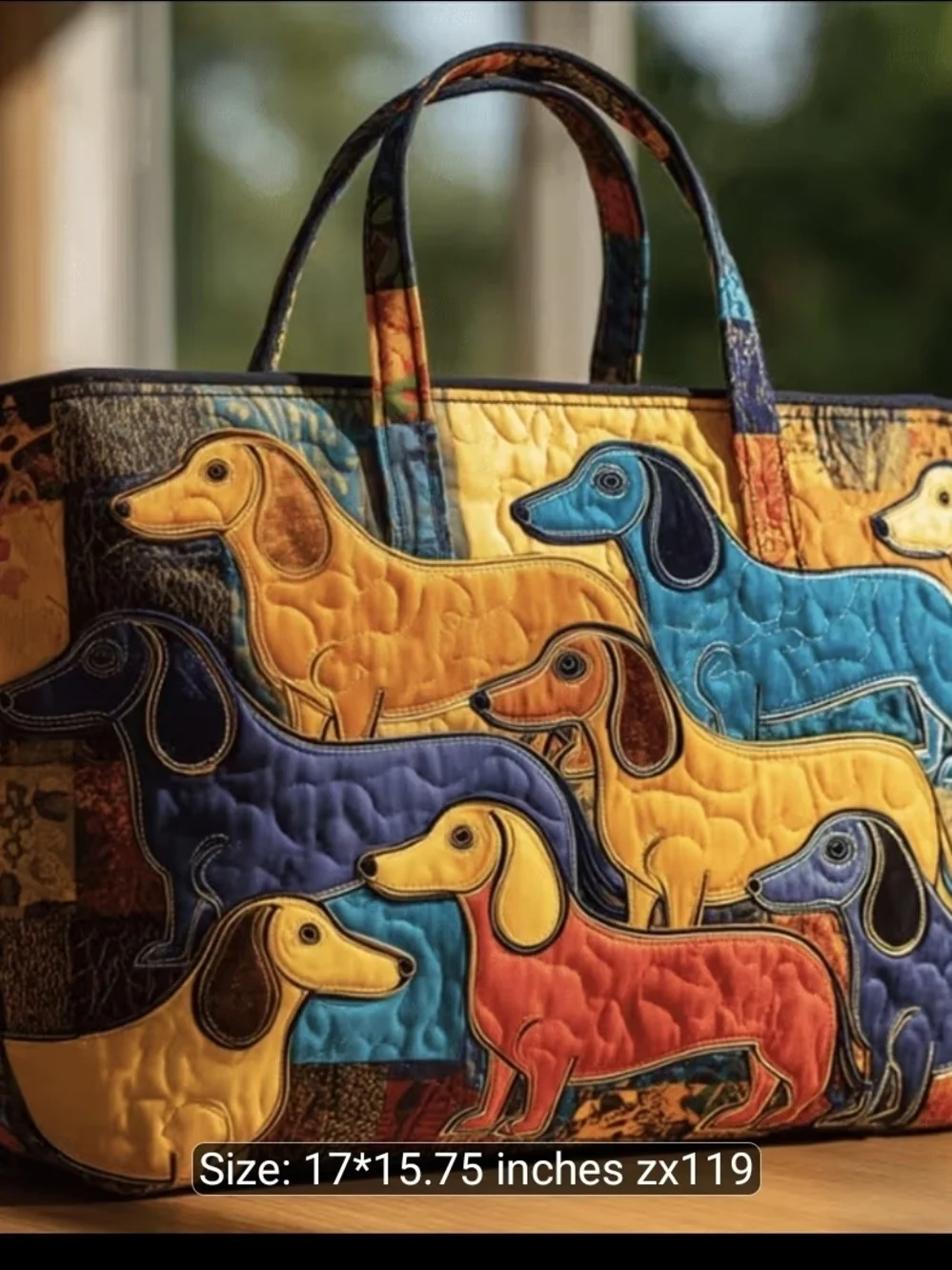 Colorful Dachshund Quilted Tote Bag - Multicolor